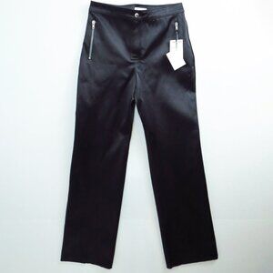 NWT Celine Paris Black Silk Satin Pants Moto Unfinished Hem 10/42 2000 Y2K $1095